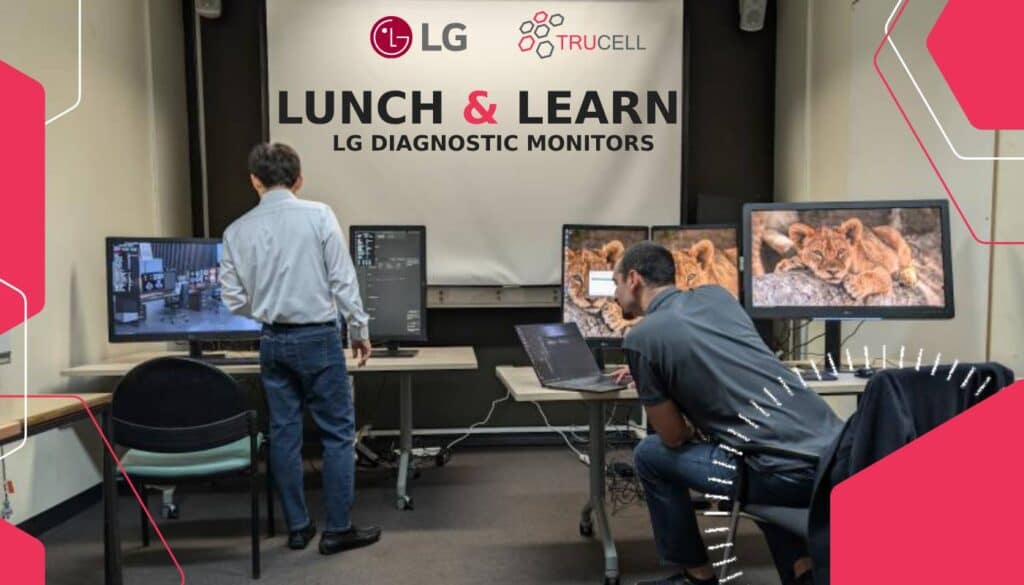 LG technicians preparing diagnostic monitors at Westmead Hospital Lunch and Learn